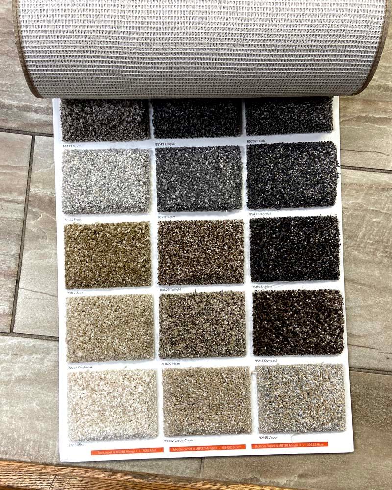 Carpet Sample Board displays Carpet Color Availability